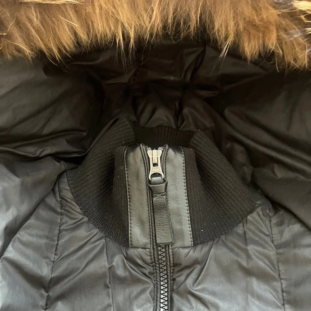 Mackage Black Down Puffer Coat Fur Hood Hooded Zipper Winter Warm Size XS - Picture 7 of 10
